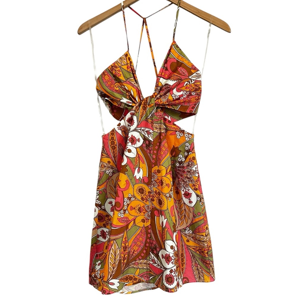 NWT Gianni Bini Ruby Paisley V-Neck Sleeveless Mini Dress 70's Style Cutouts Sz0 - Picture 4 of 15